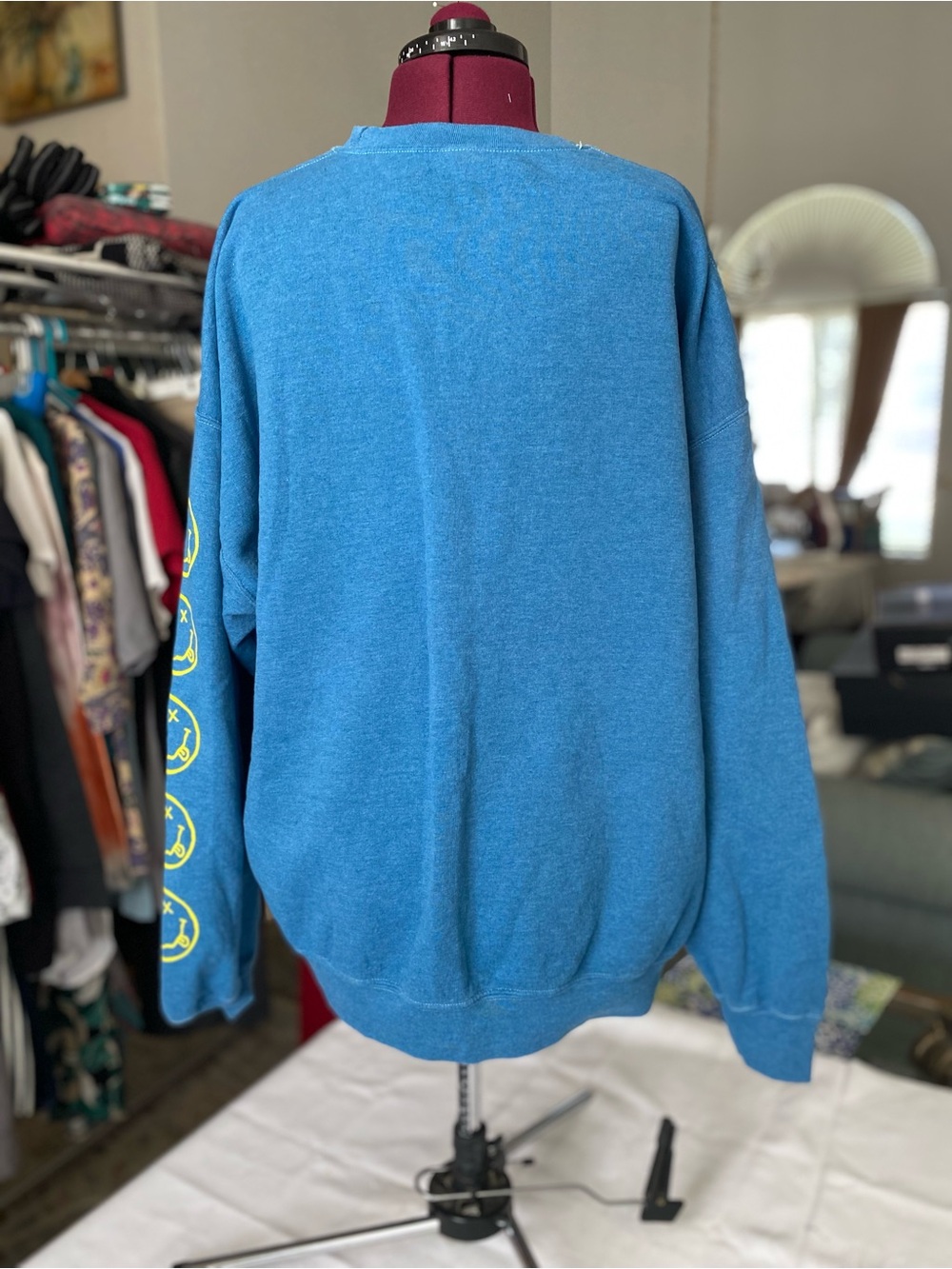 NIRVANA Teal Crewneck with Multicolor Tie-Dye Smiley - Picture 5 of 6